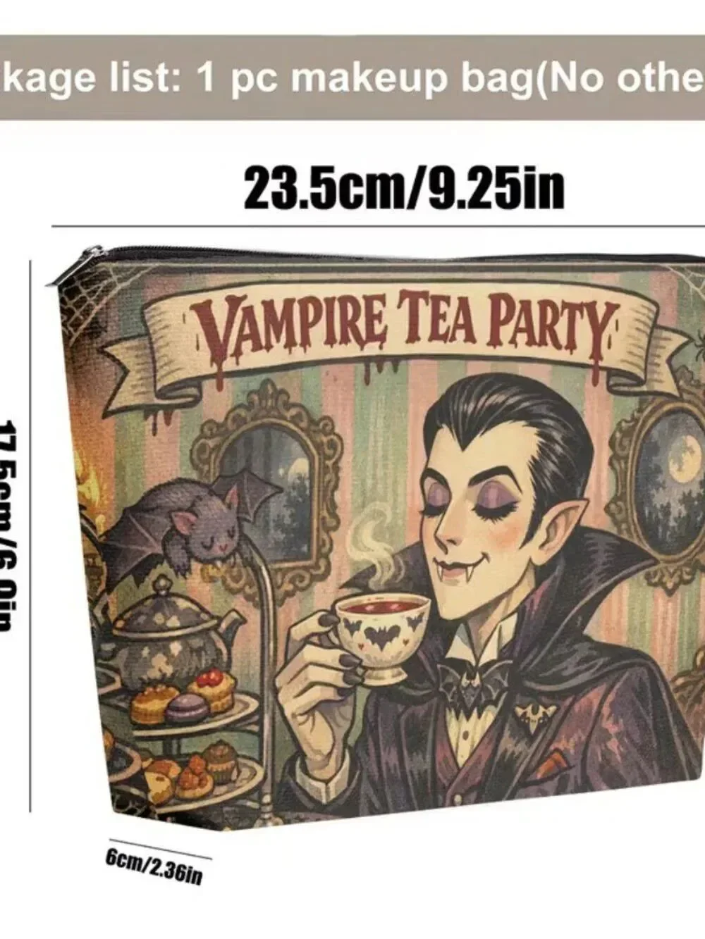 Halloween Gothic Scary Vampire Tea Party Makeup Bag Double-Sided 6.9